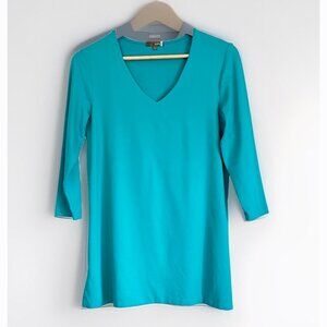 Judy P Teal Microfiber Tunic Top Women’s Small 3/4 Sleeve Coastal Minimalist